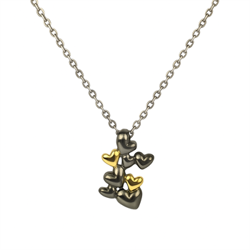 GSD Hearts 925 sterling silver Necklace black rhodium-plated and gold-plated, model GSD_1710-3